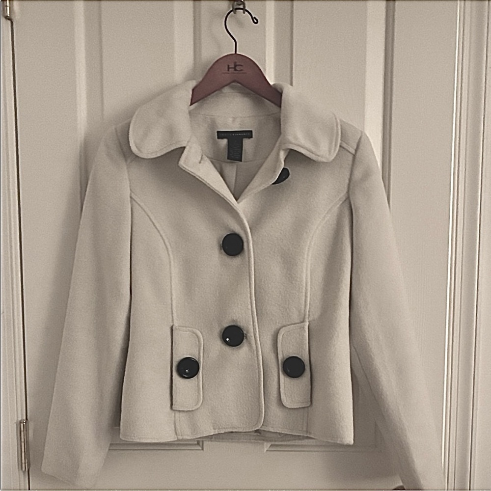 Grace Elements Cream Pea Coat with Black Buttons
